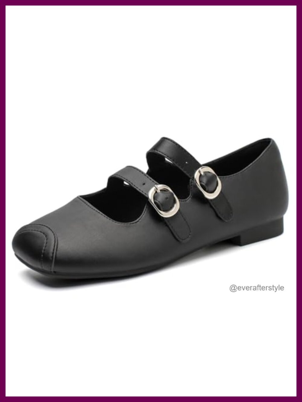 Square Toe Mary Jane Flats Faux Leather Buckle Strap Slip On Casual Shoes